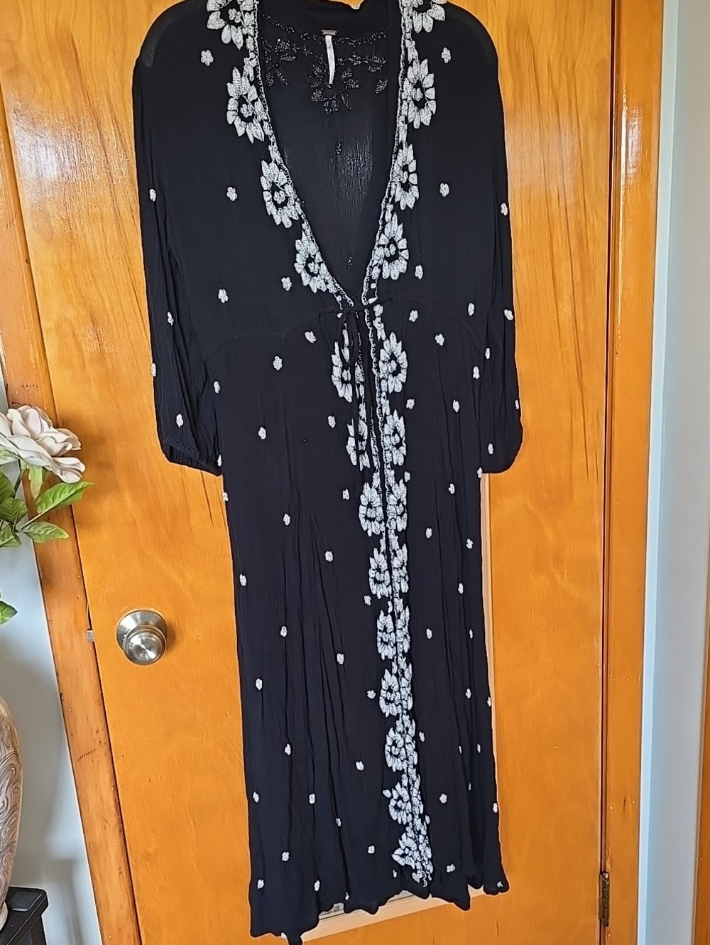 Free People Black Maxi Dress with White Floral Embroidery